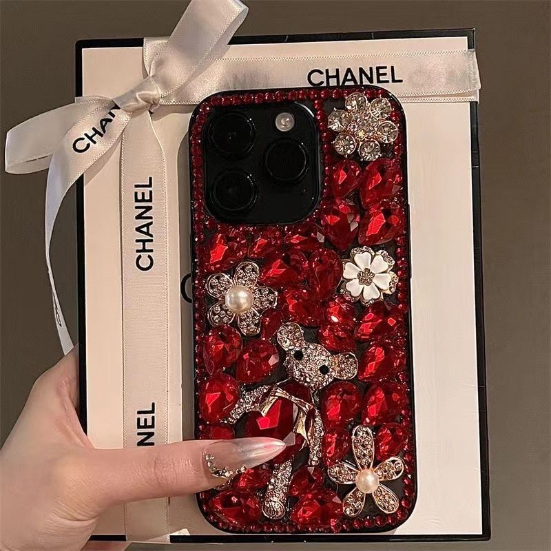 Ốp điện thoại hình gấu kim cương giả thời trang cho IPhone 15 Plus 16 17 Pro Max cho IP 13 14 Pro Ma