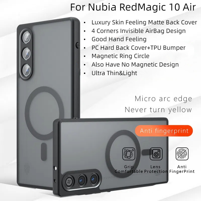 Dành Cho ZTE Nubia RedMagic 10 Air Case Da Sang Trọng Cảm Giác Mờ PC Cứng Từ Vỏ Điện Thoại Cho Nubia