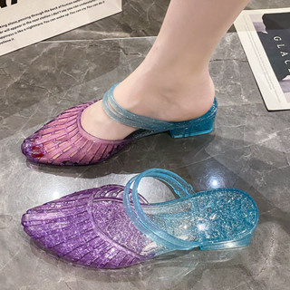 Dép sandal gel pha lê phong cách Hàn Quốc cho phụ nữ mùa hè, người nổi tiếng trên internet, mang hai cáchmũi nhọn, giày