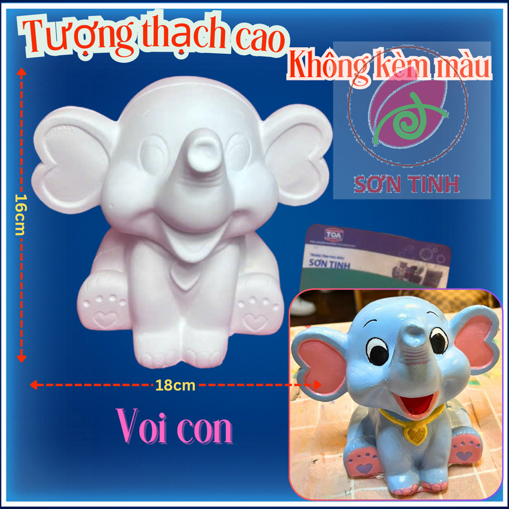 Tượng thạch cao chú voi con ở Bản Đôn M12 (Không kèm màu) Bé Tô Màu Tô Tượng