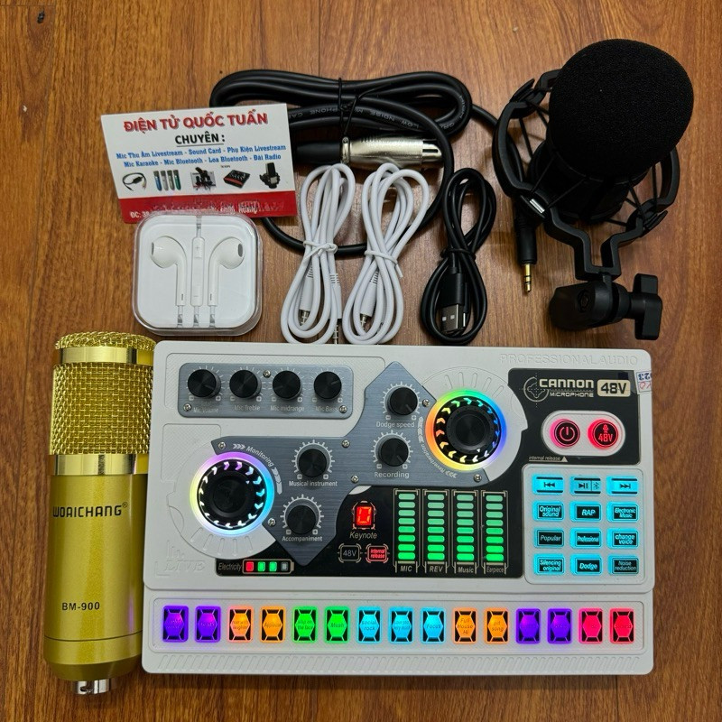 Bộ Thu Âm 2025 , Mic BM900 Sound Card X5 tiếng việt kèm đầy đủ dây kết nối tặng kèm tai nhét