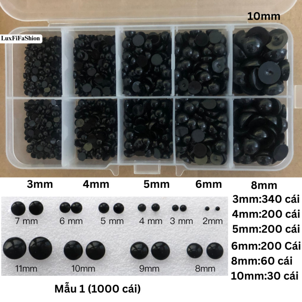Hộp 1000 mắt thú dán trang trí thú bông thú len