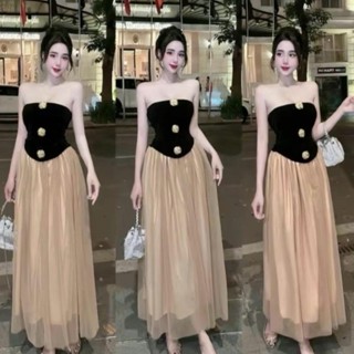 Sét váy đi tiệc hàng thiết kế cao cấp áo cúp nhung chân váy lưới maxi dài 2 lớp sang xịn giá rẻ dưới 60kg Nữ Dress