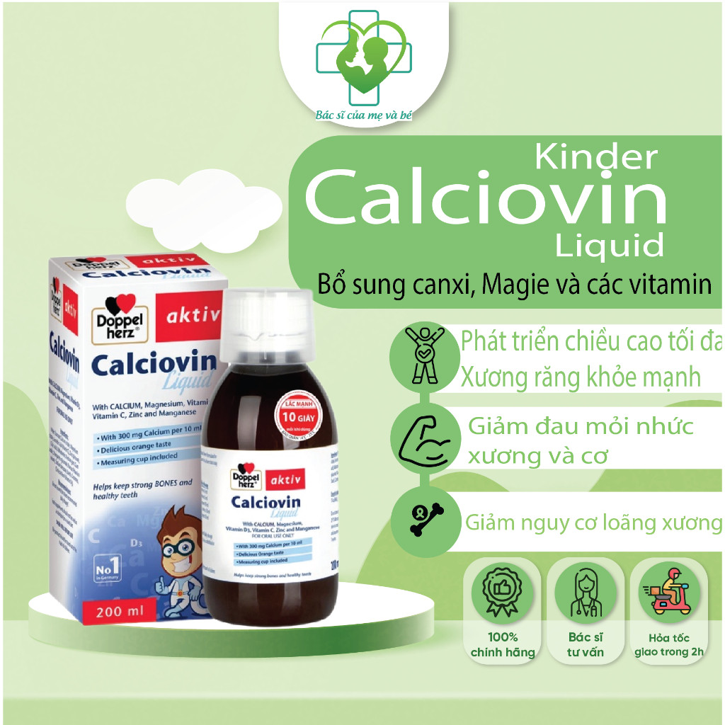 Siro canxi cho bé Doppelherz Kinder Calciovin bổ sung canxi hữu cơ hỗ trợ tăng chiều cao, xương chắc