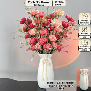 (TẶNG BÌNH) Bình Hoa Trà Gạo Cổ Trang Trí Để Bàn – Combo 10 Cành Hoa Giả – Cao 60cm – Cảnh Nhi Flower
