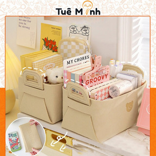  Hộp đựng đồ vải nỉ màu be Vintage túi để quần áo sách vở mỹ phẩm K110 có quai xách giúp ngăn nắp gọn gàng 