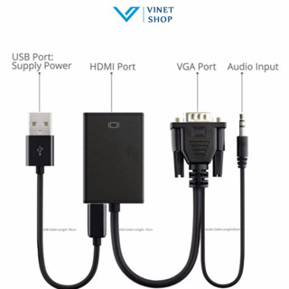 Bộ cáp chuyển đổi tín hiệu từ VGA sang HDMI có âm thanh dây cáp Micro USB FULL HD 1080P vga to hdmi