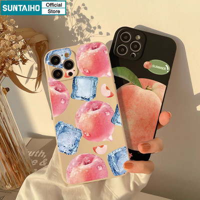 Suntaiho Fresh Peach and Ice Cube Vỏ Điện Thoại Phong Cách Mùa Hè Silicon Mềm Cao Cấp Chống Sốc Cho iPhone 11 12 13 14 15 16 Pro max IP 7 8 Plus Iphon X Xs XR Xs max