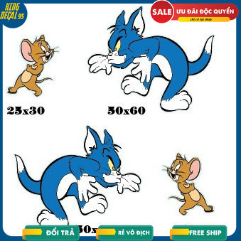 Bộ tem dán tom & jerry dán xe ô tô, xe con, xe 7 chỗ độc đáo