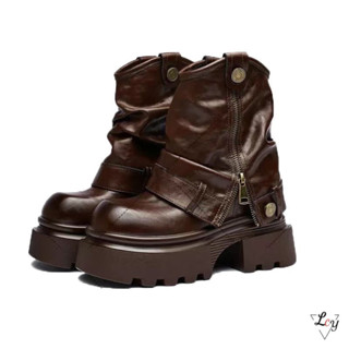 Bốt ống quần đế dày 10cm Hàng Châu Âu Bốt ngắn đế mềm độn dáng nhỏ mùa thu 2025 nữ bốt Martin thường ngày