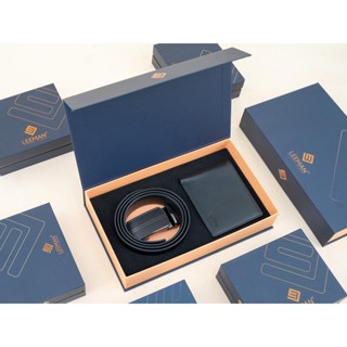Combo Ví Thắt Lưng Nam Fullbox Chính Hãng LEEMAN V126 Phom Ngang Làm Quà Tặng Bố, Tặng Người Yêu