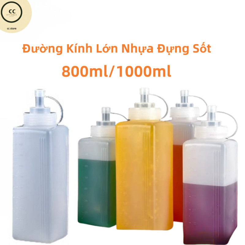 Bình bóp nhựa bình lọ đựng gia vị 800/1000ml，Tương ớt, Tương cà, Sữa đặc，Bình Tương vuông đa năng đủ
