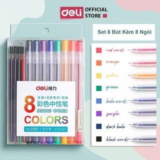   COMBO EG118  Set 8 Bút Bi Nước Mực Gel Nhiều Màu Nhanh Khô 0.5mm Deli - Mực Chất Lượng Cao 