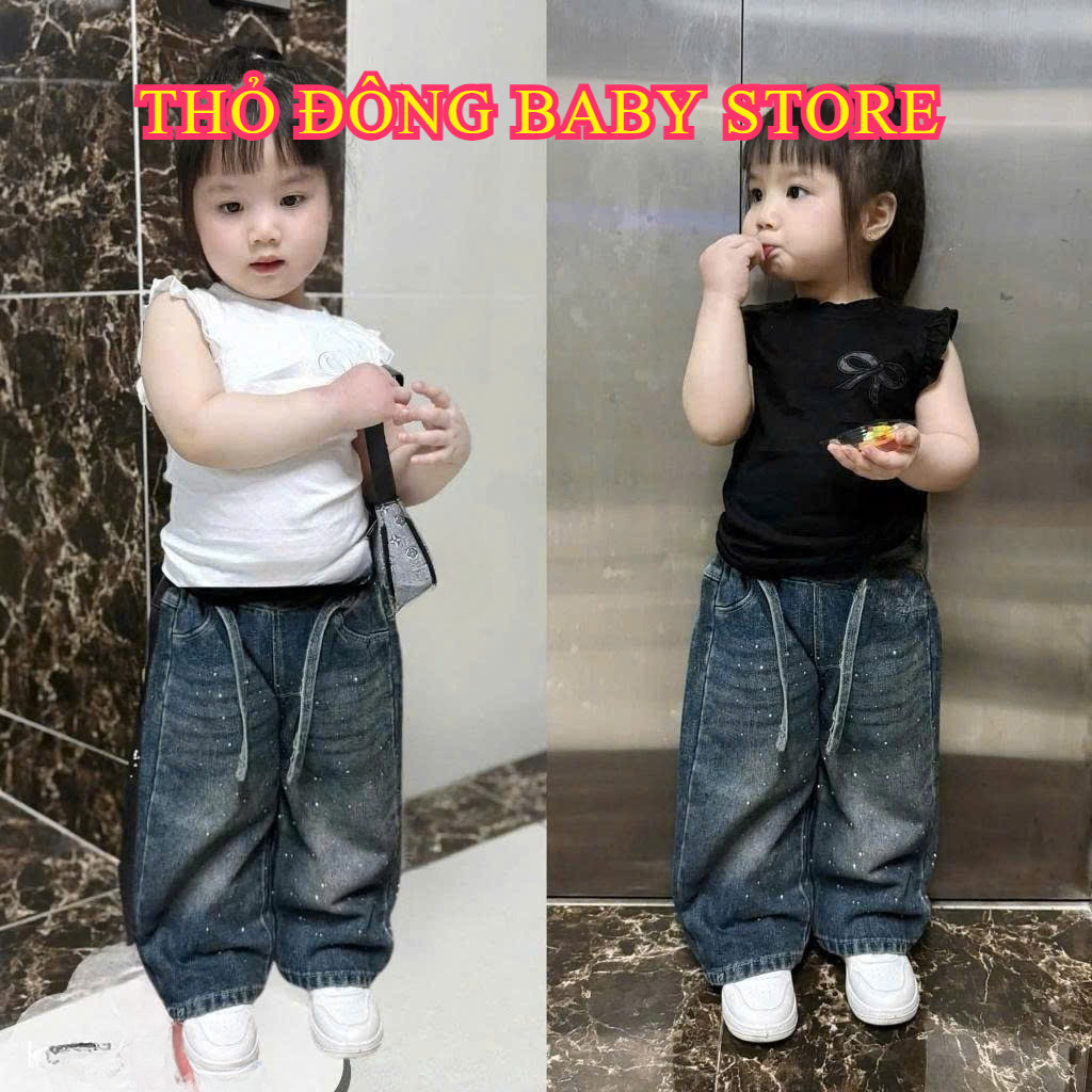 Sét áo coton quần bò JEAN đính đá blinG blinG xinh lắm ạ size 8-28kg THỎ ĐÔNG BABY STORE
