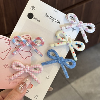 Kẹp tóc ca rô hình trái tim tối giản phong cách Hàn Quốc, nơ cô gái ngọt ngào, kẹp mỏ vịt bên, phụ kiện tóc nổi tiếng trên internet