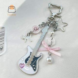 [TeOdw-t] Y2K Guitar Mèo Móc Chìa Khóa Dành Cho Nam Nữ Thoáng Mát Pentagram Nơ Mặt Dây Chuyền Thời Trang Rock Punk Túi Phụ Kiện Quà Tặng [MỚI]
