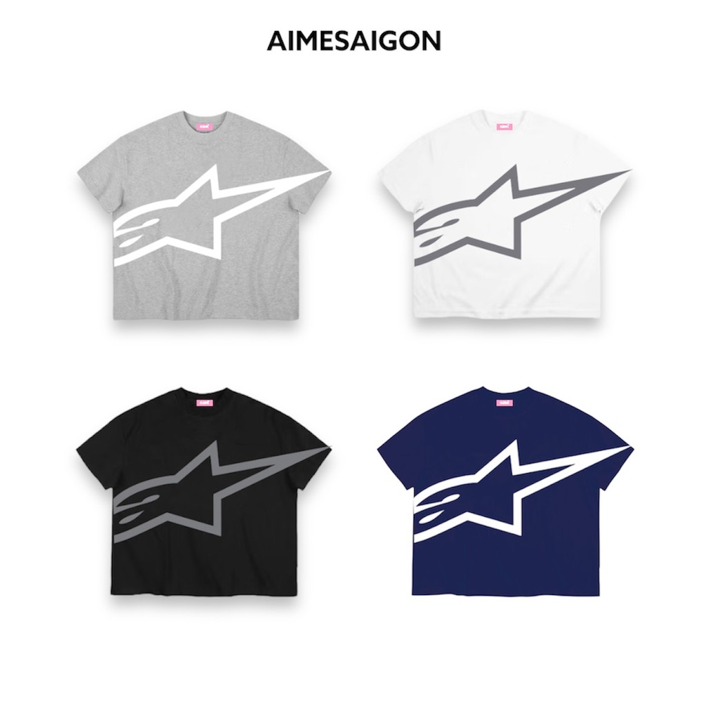 Áo Thun Big Boxy AIMÉ Cotton Cổ Tròn Nam Nữ "LOGO NGÔI SAO " Menswear Kem Màu Cơ Bản Unisex - Aimesa