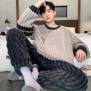 Phong Cách Mới San Hô Lông Cừu Bộ Đồ Ngủ Nam Plus Lông Cừu Dày Mùa Đông Thanh Niên Bé Trai Homewear Phù Hợp Với