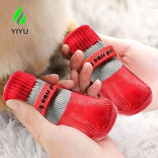Yiyu 4 Cái / bộ Chó Ấm Đan Tất Len / Silicone Thú Cưng Chân Khớp Bảo Vệ Mùa Xuân