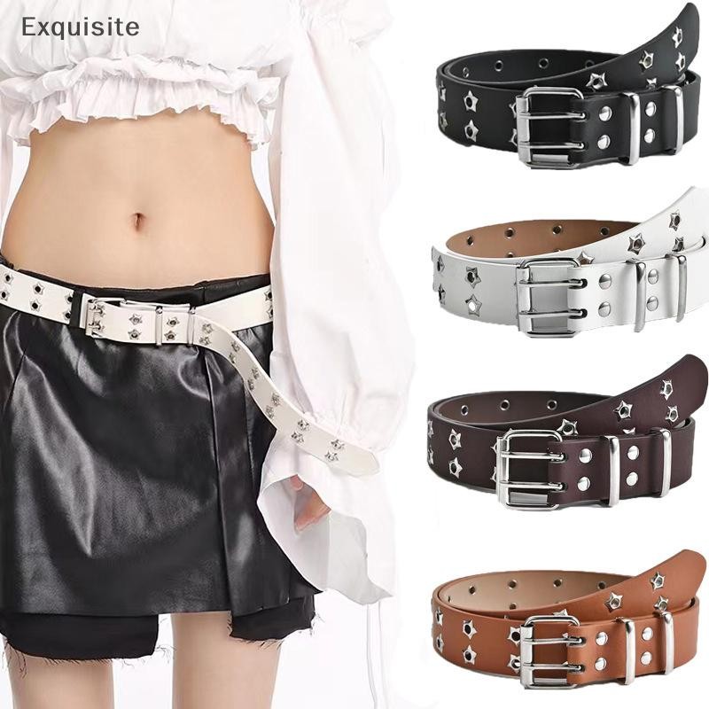 [FYJP] Thắt lưng dây xích thời trang nam nữ phong cách Punk có thể điều chỉnh ngôi sao rỗng Khóa ngực đôi Khóa kim loại Quần jean da [vn]