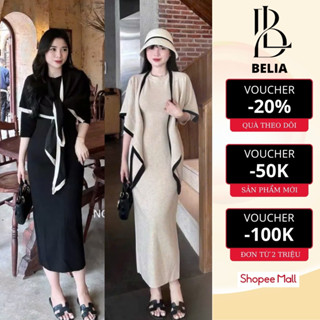 Váy Bầu Mùa Đông Kèm Áo Choàng Dài Qua Gối Chất Len Mềm Mịn Không Xù Thời Trang 2025 BELIA