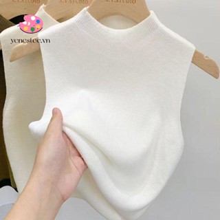 Áo len dệt kim YENESTEE, Áo ba lỗ màu trơn cổ nửa cổ, Áo hai dây giảm béo không tay thời trang dành cho nữ