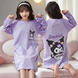Váy ngủ bé gái Kuromi Hello Kitty áo liền thân dài tay thu đông đồ ngủ trẻ em điều hòa phục vụ tại nhà