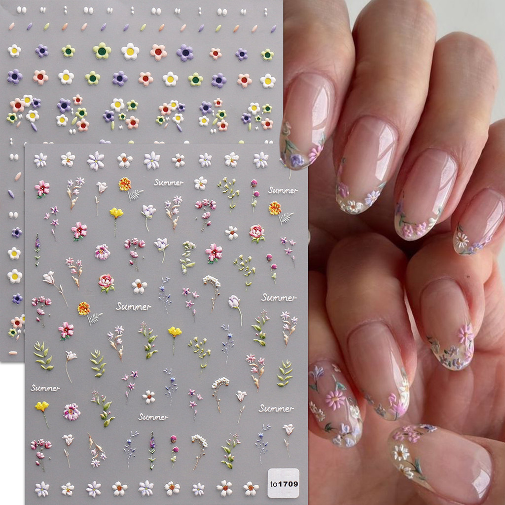 Hama Nail Dập Nổi Miếng Dán Móng Tay Bán Buôn Mùa Xuân Hoa Nhỏ Và Cây Hoa Trang Trí Móng Tay Dán Đám Cưới Móng Tay Cô Dâu Dán Đề Can