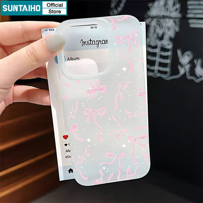 Suntaiho Dreamy Và Lãng Mạn Họa Tiết Nơ Màu Hồng Ốp Lưng Điện Thoại TPU Trong Suốt Matte Mềm Cao Cấp Chống Sốc Cho iPhone 11 12 13 14 15 16 Pro max IP 7 8 Plus Iphon X Xs XR Xs max