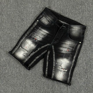 Quần short jean nam phối in họa tiết thời trang nam mùa hè jean nam đen rách xướt bụi phong cách boy phố trẻ trung 