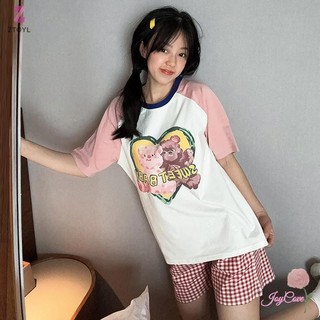 ZTOYL Hoạt Hình Bộ Đồ Ngủ Nữ Mùa Hè Tay Ngắn Áo Và Quần Short Mặc Nhà 2 Bộ Phù Hợp Với Mới