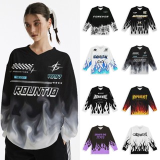 Áo thun dài tay kiểu cổ điển kiểu Mỹ Áo thể thao ngọn lửa dành cho nữ Hip-Hop Jazz cổ chữ V Áo thun dài tay Unisex