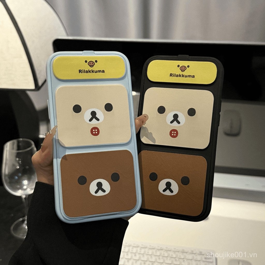 Ốp điện thoại di động hình khối Rilakkuma thích hợp dùng cho iPhone 16/15 13/14promax11 Ốp Chân đế N