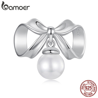 Bamoer 925 Sterling Sliver Charm Ngọc Trai Nơ Hạt Mặt Dây Chuyền Quà Tặng DIY Cho Vòng Tay