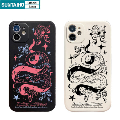 Suntaiho Thời Trang Độc Đáo Rắn Nơ Họa Tiết Hoa Ốp lưng Iphone 16 15 14 13 12 11 Pro Max IP 7 8 Plus Iphon X Xs XR Xs Max Silicon Mềm Cao Cấp Chống Sốc Ốp Lưng