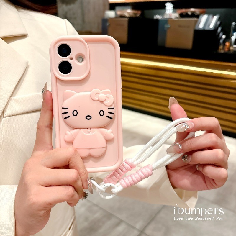 ibumpers Ốp Điện Thoại iPhone 3IN1 Búp Bê Hello Kitty Thời Trang Flip Bracket Gương Trang Điểm Có Dâ
