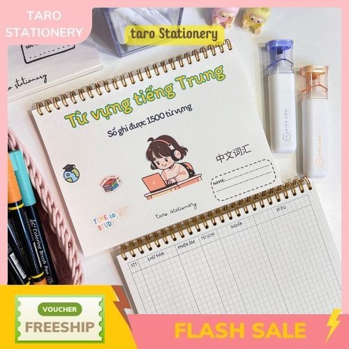  Sổ tay A5 ghi chú 1500 từ vựng Tiếng Trung T12 Taro Stationery 