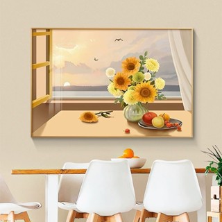  Tranh Tráng Gương Treo Tường Cửa Sổ Hoa Hướng Dương Tranh Phong Cảnh Bình Minh Trang Trí Phòng ăn Khung Nhôm Cao cấp 