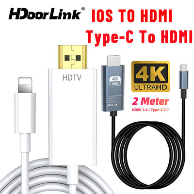 HdoorLink IOS Sang HDMI Adapter Cáp Chiếu Đồng Bộ Kết Nối Màn Hình USB C Sang HDMI Cáp IOS / Loại C Màn Hình HDTV