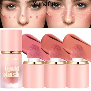 Kem Phấn má hồng dạng lỏng YUNAFIN Cheek, 6 màu Phấn má hồng dạng lỏng chống thấm nước, Đầu bọt biển tự nhiên Mờ tăng cường màu trang điểm Rouge Mỹ phẩm trang điểm nữ
