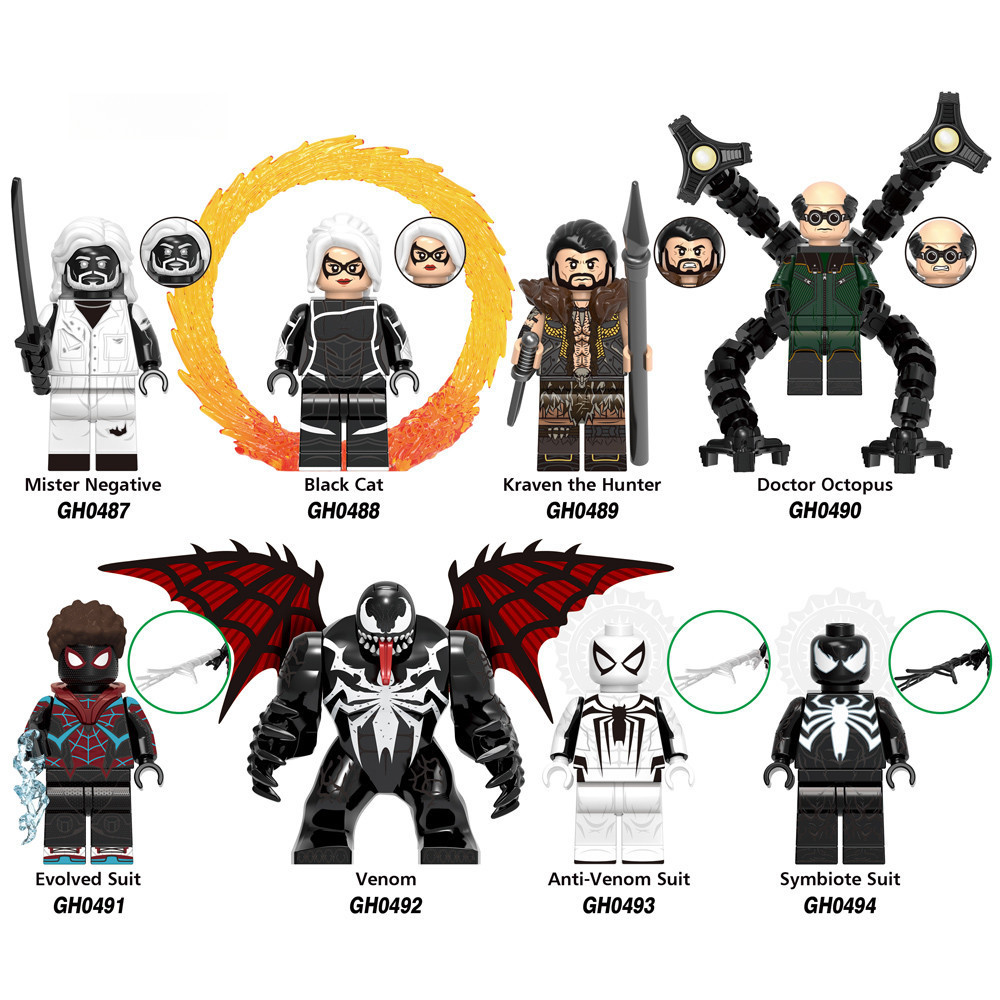 MỚI Siêu Anh Hùng Bác Sĩ Bạch Tuộc Nọc Độc Kraven Mèo Đen Mini Đồ Chơi Nhân Vật Khối Xây Dựng Đồ Chơ