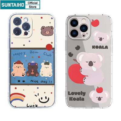 Ốp điện thoại họa tiết động vật dễ thương và đáng yêu Suntaiho TPU trong suốt mềm cao cấp Vỏ chống sốc cho iPhone 11 12 13 14 15 16 Pro max IP 7 8 Plus Iphon X Xs XR Xs max