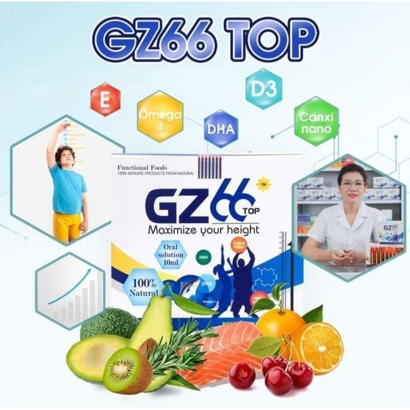 Siro Tăng Chiều Cao GZ66 Top bổ sung canxi và các chất cần thiết, giúp tăng chiều cao - Hộp 20 ống