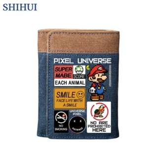 Ví SHIHUI Super Mario dành cho nam - Ví Denim ba tầng bền có khe cắm thẻ