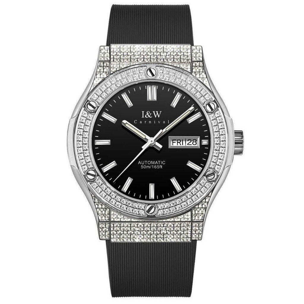 Đồng hồ nam chính hãng I&W Carnival IW55851 IW55851G 55851 55851G mặt full đá máy cơ Seiko