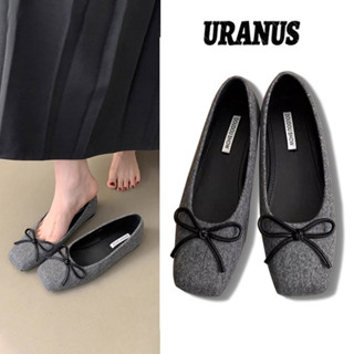 Giày búp bê nữ, nơ vuông kiểu Pháp Mary Jane đế bệt nữ, giày nữ da lộn mùa thu đông mới, đế đen, giày lười