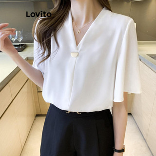 Áo sơ mi Lovito xếp nếp màu trơn thanh lịch cho nữ LNE67019