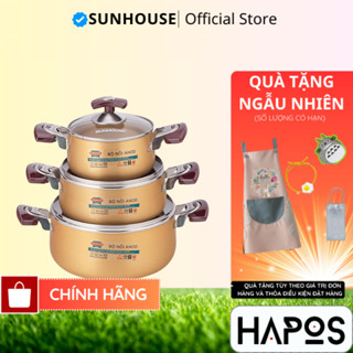 Bộ 3 Nồi Nhôm Anod SUNHOUSE SH6634N 16-20-24cm Dùng Với Bếp Ga Bếp Hồng Ngoại Không Dùng Trên Bếp Từ - HAPOS