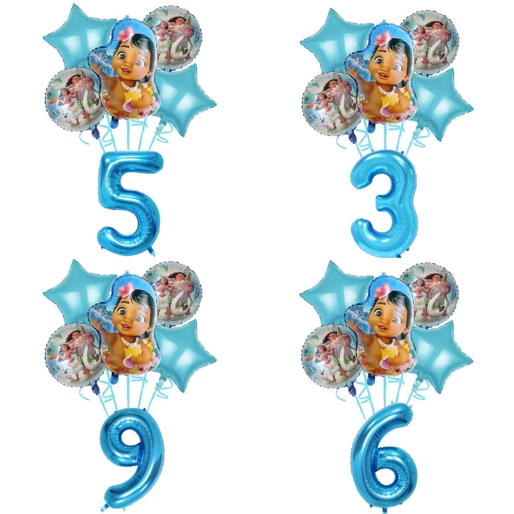 Mới Moana Hoạt Hình Kỹ Thuật Số Sinh Nhật Kỹ Thuật Số 1-10 Tuổi Lá Nhôm Bóng Kết Hợp Bộ Quà Tặng Sin
