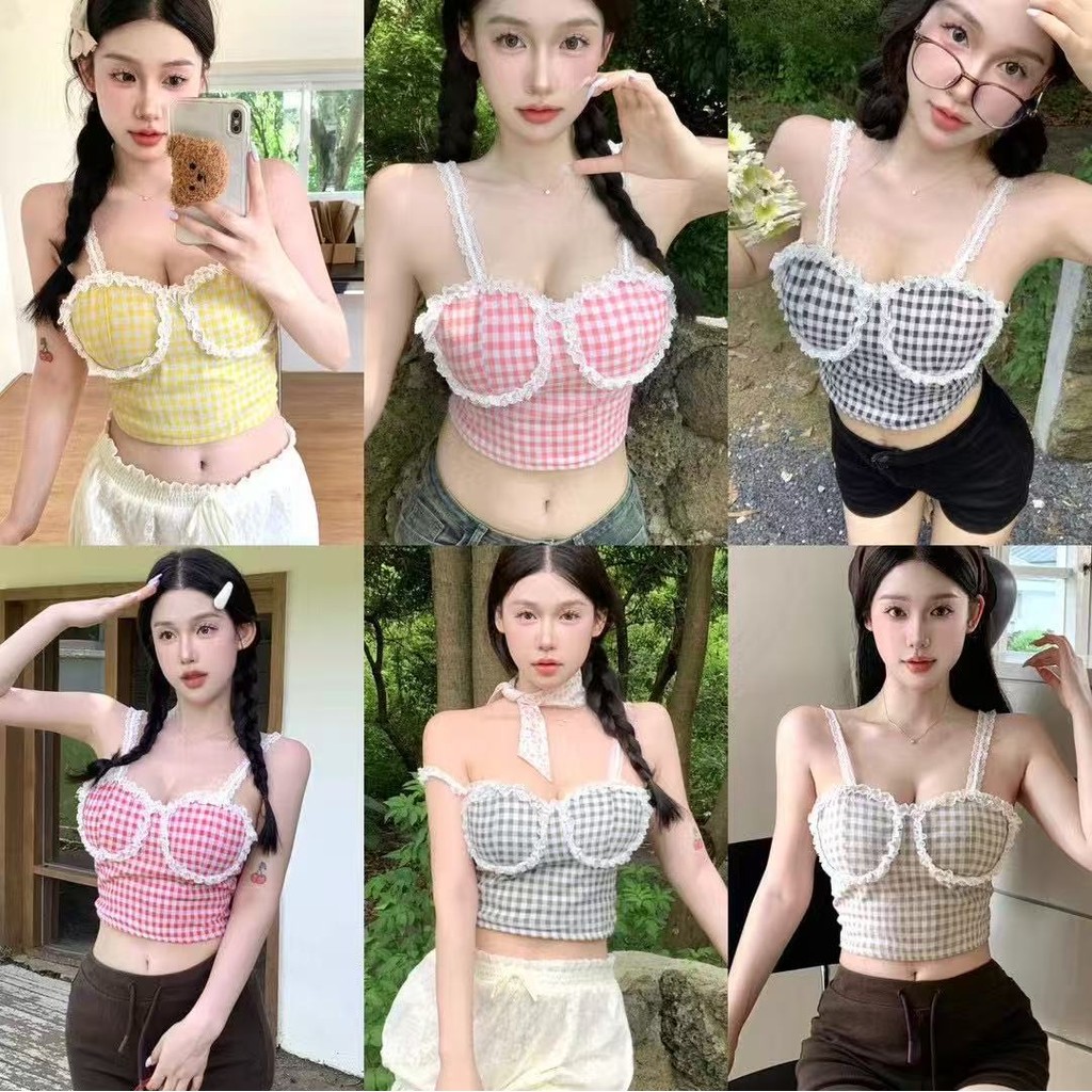Backless Gợi Cảm Spaghetti Top Kẻ Sọc Hồng Tank Top Hot Girl Thời Trang Hàn Quốc Camisole Cho Nữ Khô